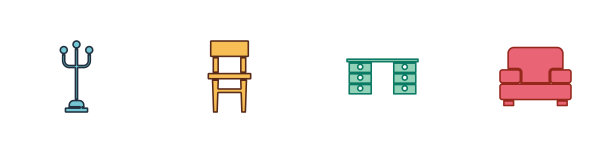 设置衣帽架，椅子，办公桌和扶手椅图标。向量图片下载