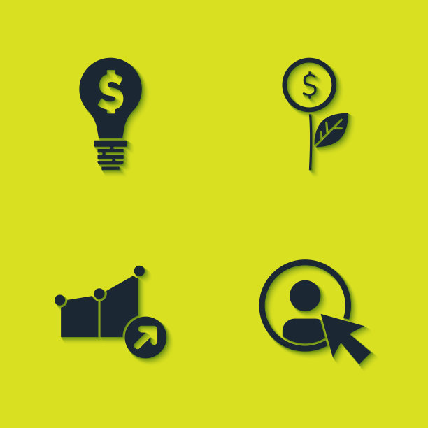 设置灯泡与美元，创建帐户屏幕，财务增长和美元植物图标。向量图片下载