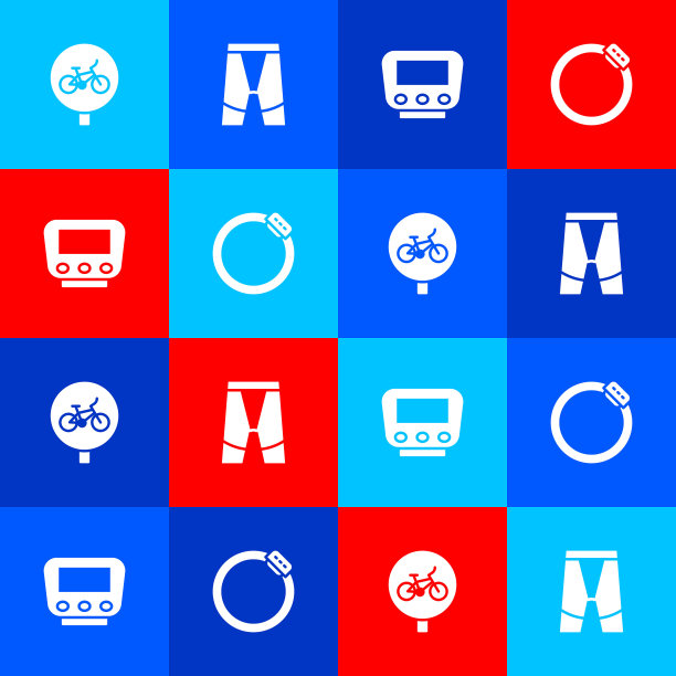 设置自行车，自行车短裤，速度表和刹车盘图标。向量图片下载