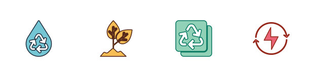设置回收清洁水，植物和闪电螺栓图标。向量图片下载