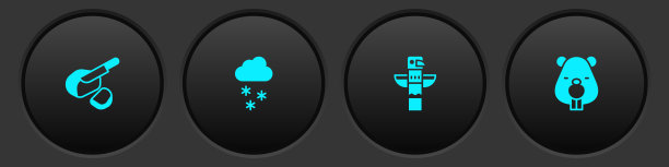 设置梨肉培根，云与雪，加拿大图腾柱和海狸动物图标。向量图片下载