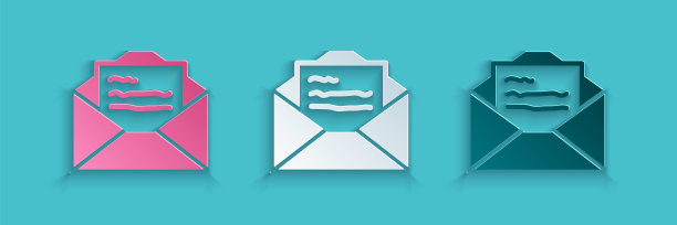 剪纸贺卡图标孤立在蓝色的背景。庆祝海报模板的邀请或贺卡。纸艺术风格。向量图片下载