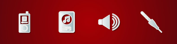 设置音乐播放器，MP3文件文件，扬声器音量和音频插孔图标。向量图片下载
