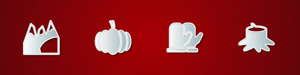 设置山，南瓜，圣诞手套和树桩图标。向量图片下载