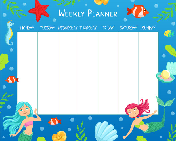 可爱小美人鱼的每周日历计划图片下载