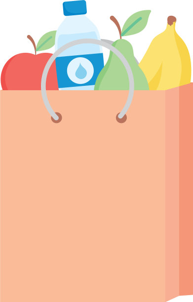 超市纸袋，水果和水瓶图片下载