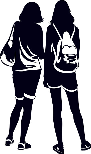 剪影两个女人紧密地站在一起图片下载