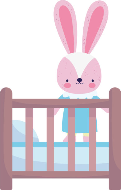 沐浴可爱的兔子在婴儿床与球火车图片下载