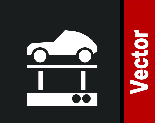 白色修理车在电梯图标孤立在黑色图片下载