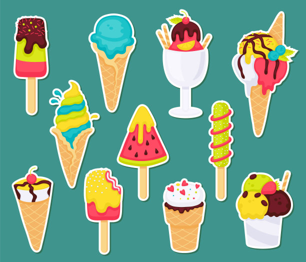 冰淇淋和夏日甜点贴纸会变平图片下载