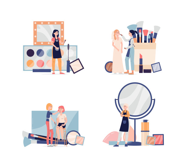 设置化妆工具和装饰化妆品平面图片下载
