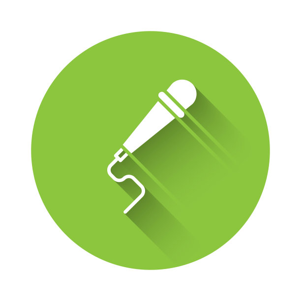 白色麦克风图标孤立与长阴影图片下载