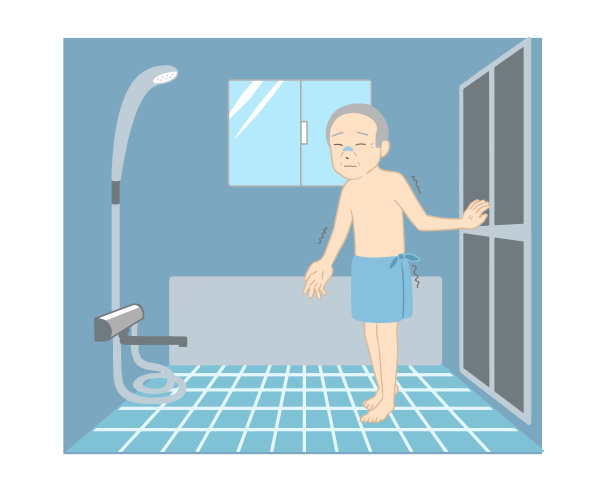 一个上了年纪的男人，浴室很冷(没有电话线)图片下载