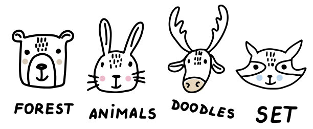 森林动物涂鸦集手绘线条图片下载
