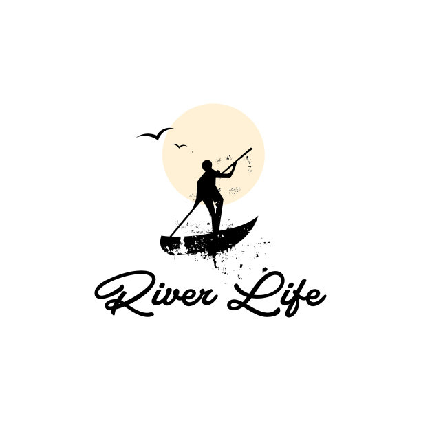 人在独木舟标志在乡村河图片下载