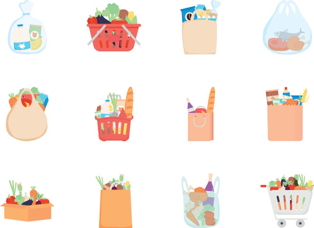 超市袋与食品图标设置详细图片下载