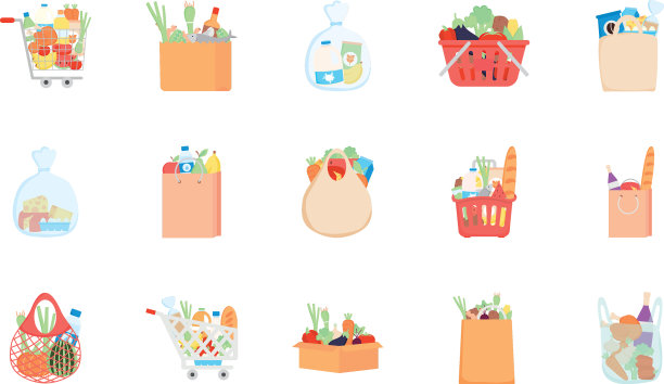 盒子与杂货产品图标设置详细图片下载