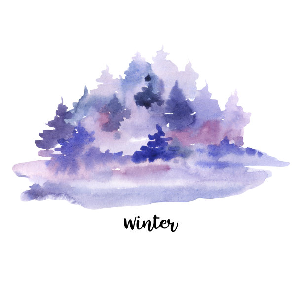 水彩冬天雪森林孤立在白色的背景。图片下载