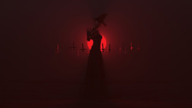 在迷雾虚空中倒挂十字架的女巫图片下载