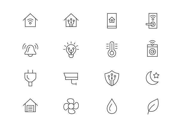 智能家居系统细线矢量图标。可编辑的中风图片下载