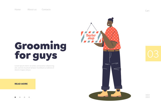 在理发店登陆页面模板中，女性理发师手持发廊招牌图片下载