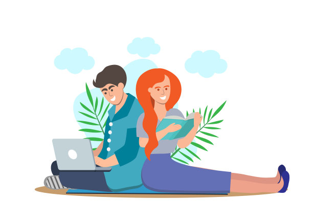 男孩和女孩坐在电脑前图片下载