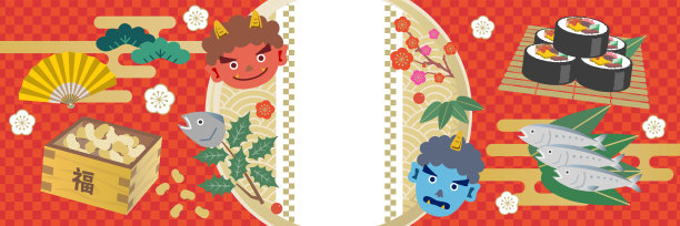 日本年度活动“Setsubun”销售广告横幅设计模板/方形形状/图片下载
