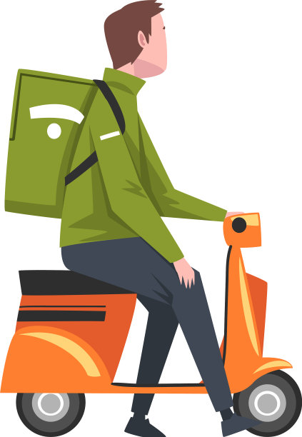 男快递骑着绿色的摩托车图片下载