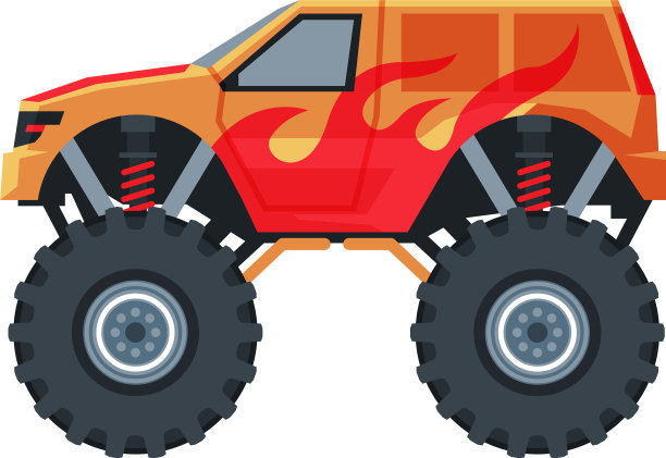 怪兽卡车配大红色吉普车图片下载