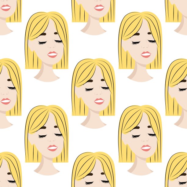 无缝模式与奇妙的化身
白底上的女孩。一个年轻女人的侧面在前面，一个扁平的风格。人们的脸上洋溢着喜悦和放松。
股票矢量插图设计，装饰图片下载