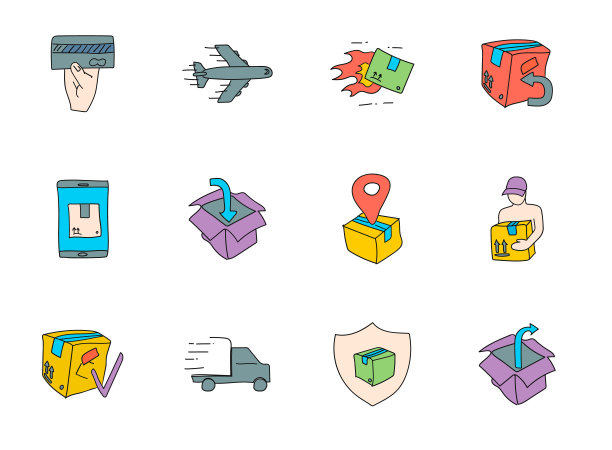 送货涂鸦孤立在白色上。交付图标集网页设计，用户界面，移动应用程序和打印图片下载