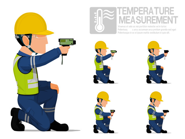一套工业工人使用高温计测量温度。图片下载