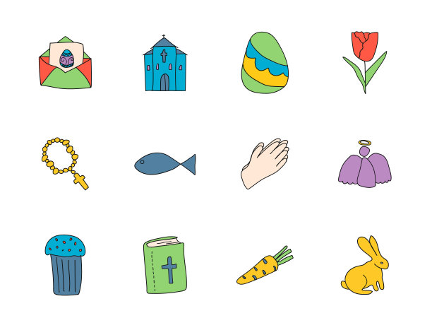 复活节手绘线性矢量图标孤立的白色背景。复活节涂鸦图标设置为web和UI设计，移动应用程序和印刷产品图片下载