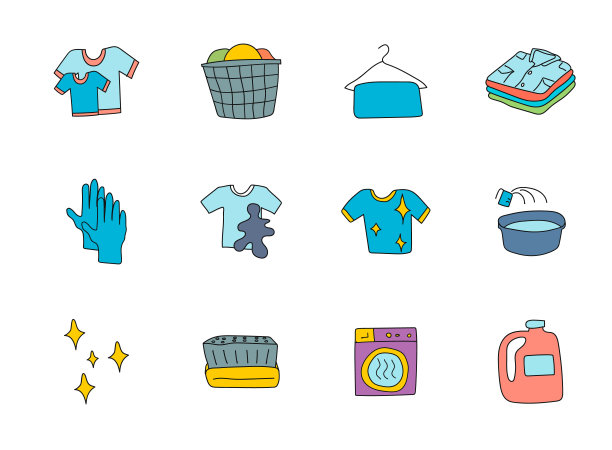 洗衣手绘制线性矢量图标孤立在白色背景。洗衣涂鸦图标设置为web和UI设计，移动应用程序和打印产品图片下载