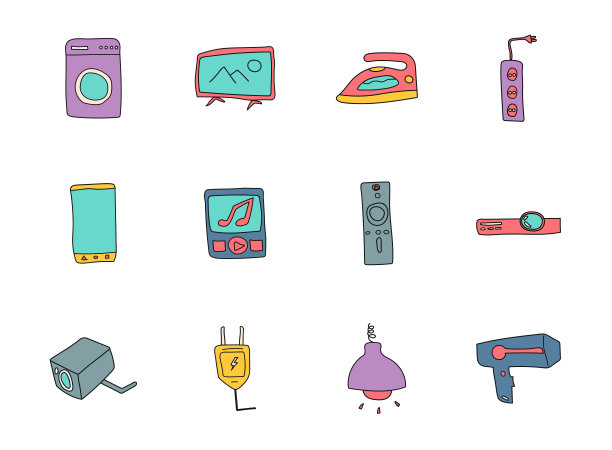 电子手绘线性矢量图标孤立在白色背景。电子涂鸦图标设置web和UI设计，移动应用程序和打印产品图片下载