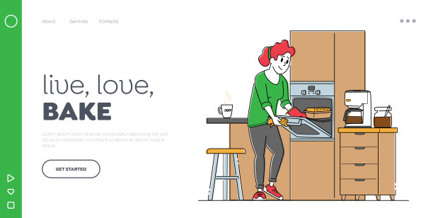 烘焙烹饪经验，客房部登陆页面模板。女人在家庭。女性角色烹饪烘焙图片下载