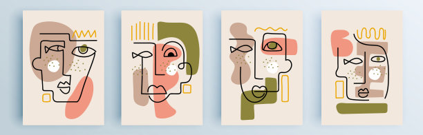 现代抽象封面集，最小封面设计。彩色几何背景，矢量插图。图片下载