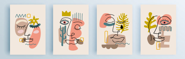 现代抽象封面集，最小封面设计。彩色几何背景，矢量插图。图片下载