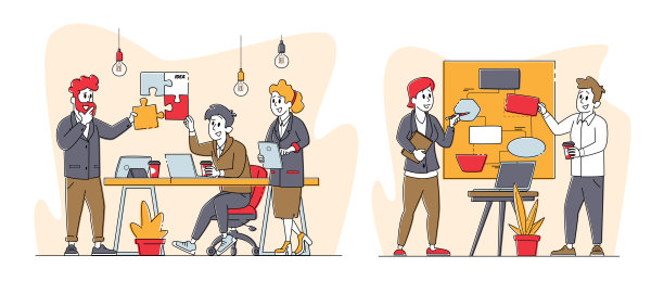 商务人士团队合作，办公室员工集体工作，合伙企业董事会会议，拼图设置图片下载