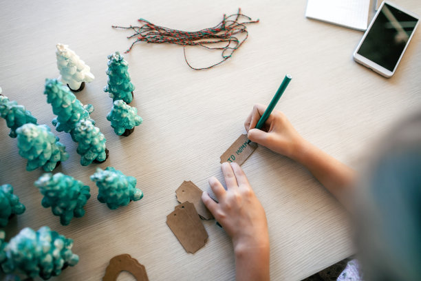 女孩为你的父母和家人准备DIY圣诞礼物，零浪费图片下载