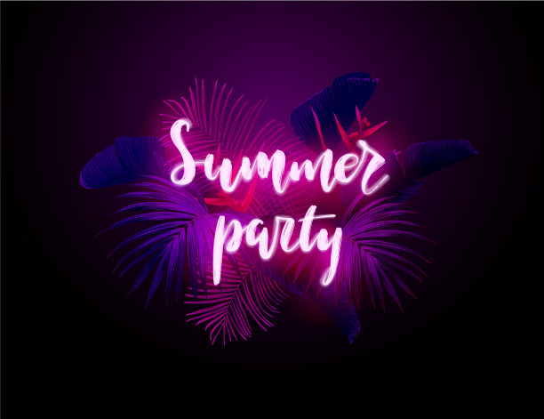 深蓝色和紫罗兰色的热带派对设计图片下载