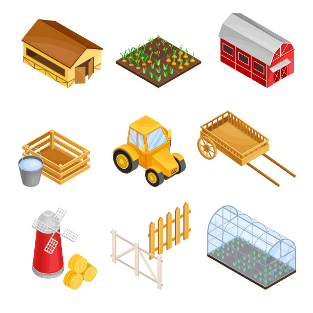 大棚面粉厂和拖拉机为农用图片下载