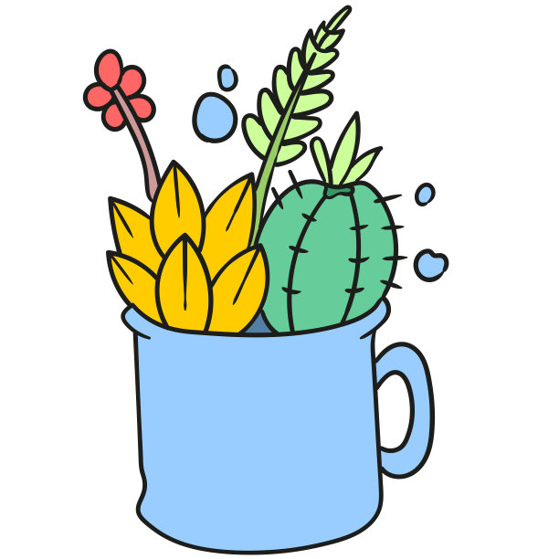 花朵在马克杯卡通图标图片下载