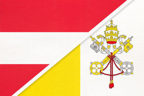 奥地利和梵蒂冈城的国旗象征由纺织品制成。图片下载