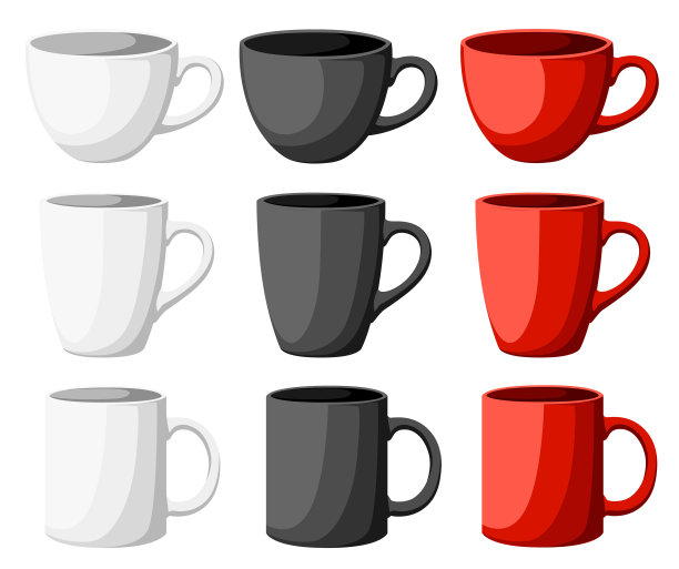 高细节彩色杯子孤立在白色图片下载