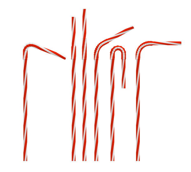 逼真的饮用吸管集。有红色条纹的直的和弯的塑料鸡尾酒管。矢量模型。图片下载