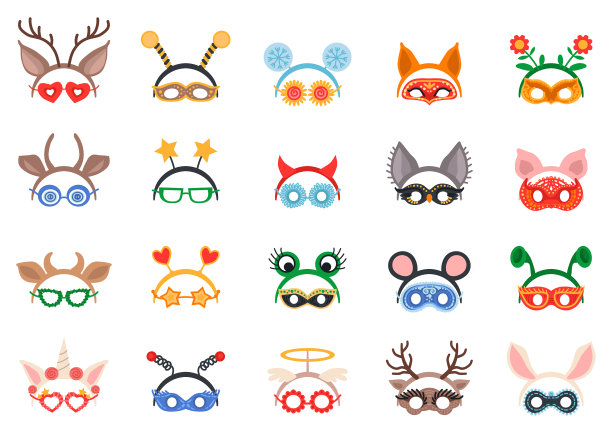 化妆舞会头部装饰和面具集图片下载