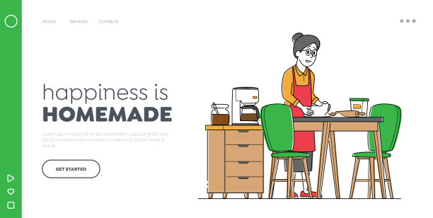 奶奶角色烤馅饼登陆页面模板。年长妇女揉面团烘焙和烹饪新鲜馅饼图片下载