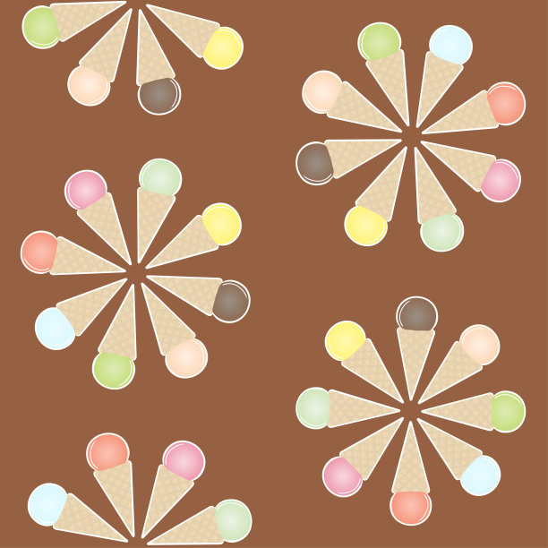 冰淇淋在华夫蛋筒重复图案和无缝矢量图片下载