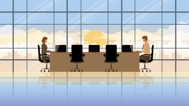 员工工作一夜。男人和女人在工作场所的会议室使用笔记本电脑。专业职业办公室的人城市的生活方式，努力工作，加班，早起，日出。图片下载